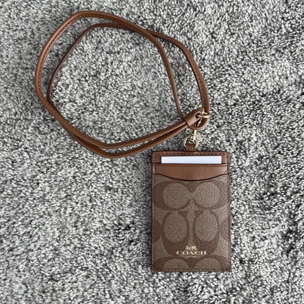 Coach Signature ID Badge Holder Leather Brown